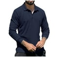 thumbnail image 1 of Huresd Men's Long Sleeve Polo Shirts Casual Solid Color Slim Fit Fashion Cotton Shirt Navy L, 1 of 5
