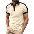 thumbnail image 1 of Huresd Men's Short Sleeve Polo Shirts Casual Slim Fit Fashion Cotton Shirt Beige L, 1 of 5
