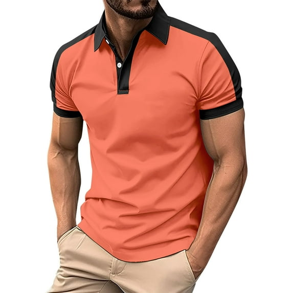 Huresd Men's Short Sleeve Polo Shirts Casual Slim Fit Fashion Cotton Shirt Watermelon Red L