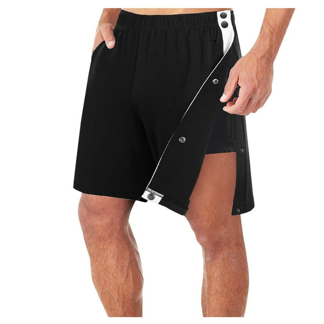 Huresd Men's Tear Away Sweat Shorts Side Split Snap Button Color Block ...