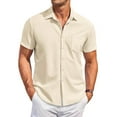 thumbnail image 1 of Huresd Men's Wrinkle Free Untucked Cuban Shirt Business Casual Button Down Shirts Short Sleeve Solid Color Shirt Beige 3XL, 1 of 5