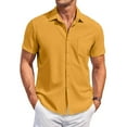 thumbnail image 1 of Huresd Men's Wrinkle Free Untucked Cuban Shirt Business Casual Button Down Shirts Short Sleeve Solid Color Shirt Yellow 2XL, 1 of 5
