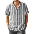 thumbnail image 1 of Huresd Men's Wrinkle Free Untucked Cuban Shirt Business Casual Button Down Shirts Short Sleeve Striped Print Shirts Gray L, 1 of 4