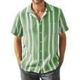thumbnail image 1 of Huresd Men's Wrinkle Free Untucked Cuban Shirt Business Casual Button Down Shirts Short Sleeve Striped Print Shirts Green 2XL, 1 of 4