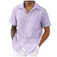 thumbnail image 1 of Huresd Men's Wrinkle Free Untucked Cuban Shirt Business Casual Button Down Shirts Short Sleeve Striped Print Shirts Light Purple 2XL, 1 of 4