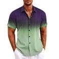 thumbnail image 1 of Huresd Men's Wrinkle Free Untucked Cuban Shirt Business Casual Button Down Shirts Short Sleeve Striped Print Shirts Purple 3XL, 1 of 5