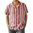 thumbnail image 1 of Huresd Men's Wrinkle Free Untucked Cuban Shirt Business Casual Button Down Shirts Short Sleeve Striped Print Shirts Red M, 1 of 4
