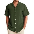thumbnail image 1 of Huresd Men's Wrinkle Free Untucked Cuban Shirt Business Casual Button Down Tops Short Sleeve Solid Color Shirt Army Green L, 1 of 5