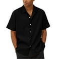 thumbnail image 1 of Huresd Men's Wrinkle Free Untucked Cuban Shirt Business Casual Button Down Tops Short Sleeve Solid Color Shirt Black XL, 1 of 4