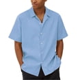 thumbnail image 1 of Huresd Men's Wrinkle Free Untucked Cuban Shirt Business Casual Button Down Tops Short Sleeve Solid Color Shirt Blue 4XL, 1 of 5