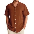 thumbnail image 1 of Huresd Men's Wrinkle Free Untucked Cuban Shirt Business Casual Button Down Tops Short Sleeve Solid Color Shirt Brown 5XL, 1 of 5