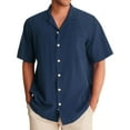 thumbnail image 1 of Huresd Men's Wrinkle Free Untucked Cuban Shirt Business Casual Button Down Tops Short Sleeve Solid Color Shirt Dark Blue L, 1 of 5