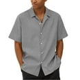 thumbnail image 1 of Huresd Men's Wrinkle Free Untucked Cuban Shirt Business Casual Button Down Tops Short Sleeve Solid Color Shirt Gray 3XL, 1 of 4