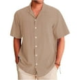 thumbnail image 1 of Huresd Men's Wrinkle Free Untucked Cuban Shirt Business Casual Button Down Tops Short Sleeve Solid Color Shirt Khaki 3XL, 1 of 4