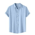 thumbnail image 1 of Huresd Men's Wrinkle Free Untucked Cuban Shirt Business Casual Button Down Tops Short Sleeve Solid Color Shirt Light Blue 3XL, 1 of 4