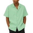 thumbnail image 1 of Huresd Men's Wrinkle Free Untucked Cuban Shirt Business Casual Button Down Tops Short Sleeve Solid Color Shirt Mint Green 3XL, 1 of 4