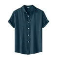 thumbnail image 1 of Huresd Men's Wrinkle Free Untucked Cuban Shirt Business Casual Button Down Tops Short Sleeve Solid Color Shirt Navy 2XL, 1 of 8