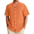 thumbnail image 1 of Huresd Men's Wrinkle Free Untucked Cuban Shirt Business Casual Button Down Tops Short Sleeve Solid Color Shirt Orange XL, 1 of 4