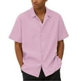 thumbnail image 1 of Huresd Men's Wrinkle Free Untucked Cuban Shirt Business Casual Button Down Tops Short Sleeve Solid Color Shirt Pink M, 1 of 4
