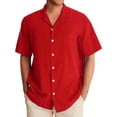 thumbnail image 1 of Huresd Men's Wrinkle Free Untucked Cuban Shirt Business Casual Button Down Tops Short Sleeve Solid Color Shirt Red M, 1 of 5