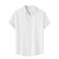 thumbnail image 1 of Huresd Men's Wrinkle Free Untucked Cuban Shirt Business Casual Button Down Tops Short Sleeve Solid Color Shirt White 2XL, 1 of 4