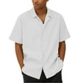 thumbnail image 1 of Huresd Men's Wrinkle Free Untucked Cuban Shirt Business Casual Button Down Tops Short Sleeve Solid Color Shirt White L, 1 of 4