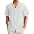 thumbnail image 1 of Huresd Men's Wrinkle Free Untucked Cuban Shirt Business Casual Button Down Tops Short Sleeve Solid Color Shirt White M, 1 of 5