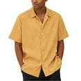 thumbnail image 1 of Huresd Men's Wrinkle Free Untucked Cuban Shirt Business Casual Button Down Tops Short Sleeve Solid Color Shirt Yellow XL, 1 of 4