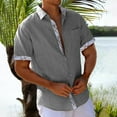 thumbnail image 1 of Huresd Men's Wrinkle Free Untucked Cuban Shirt Color Block Button Down Shirts Short Sleeve Shirt Gray XL, 1 of 5