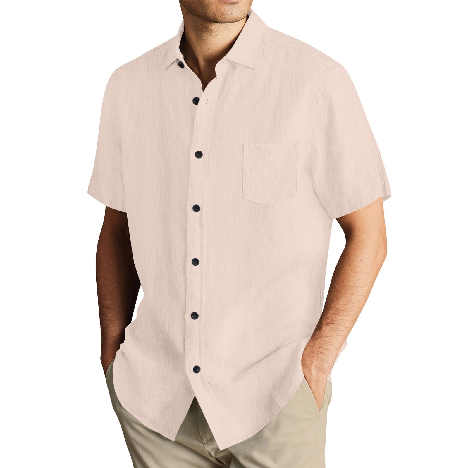 NE PEOPLE Men's Classic Regular Fit Short Sleeve Button-Down Dress Shirt - Solid Colors, Sizes S-5XL, 60% Cotton 40% Polyester