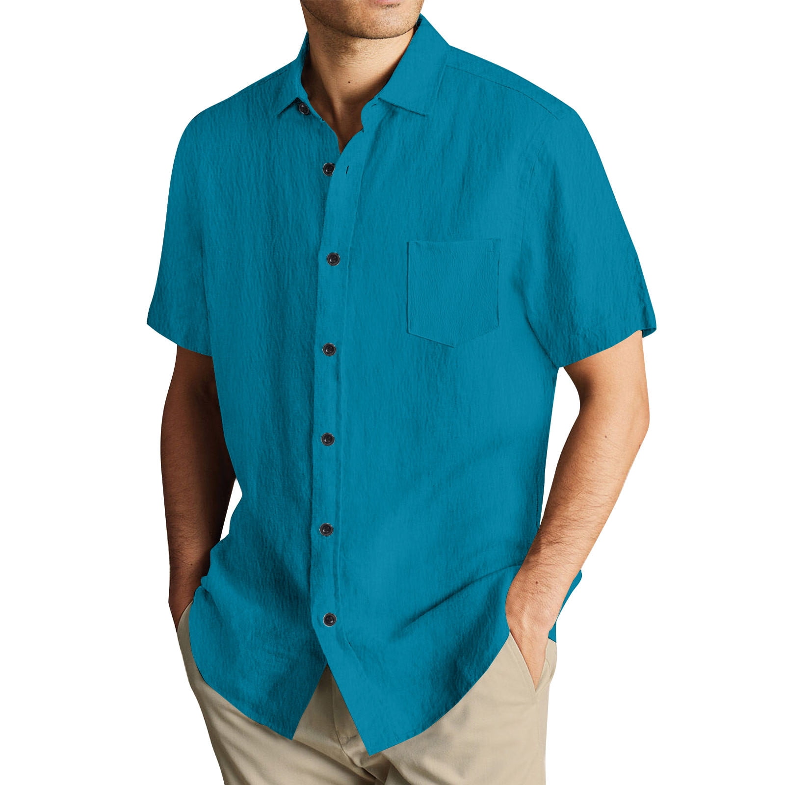 mens cotton short sleeve dress shirts Men's Casual Button Down Shirt in Black Cotton Jersey X-Large