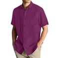 thumbnail image 1 of Huresd Mens Button Down Short Sleeve Shirt Cotton Linen Wrinkle Free Solid Color Dress Shirts Casual Shirts Pocket Wine 2XL, 1 of 4
