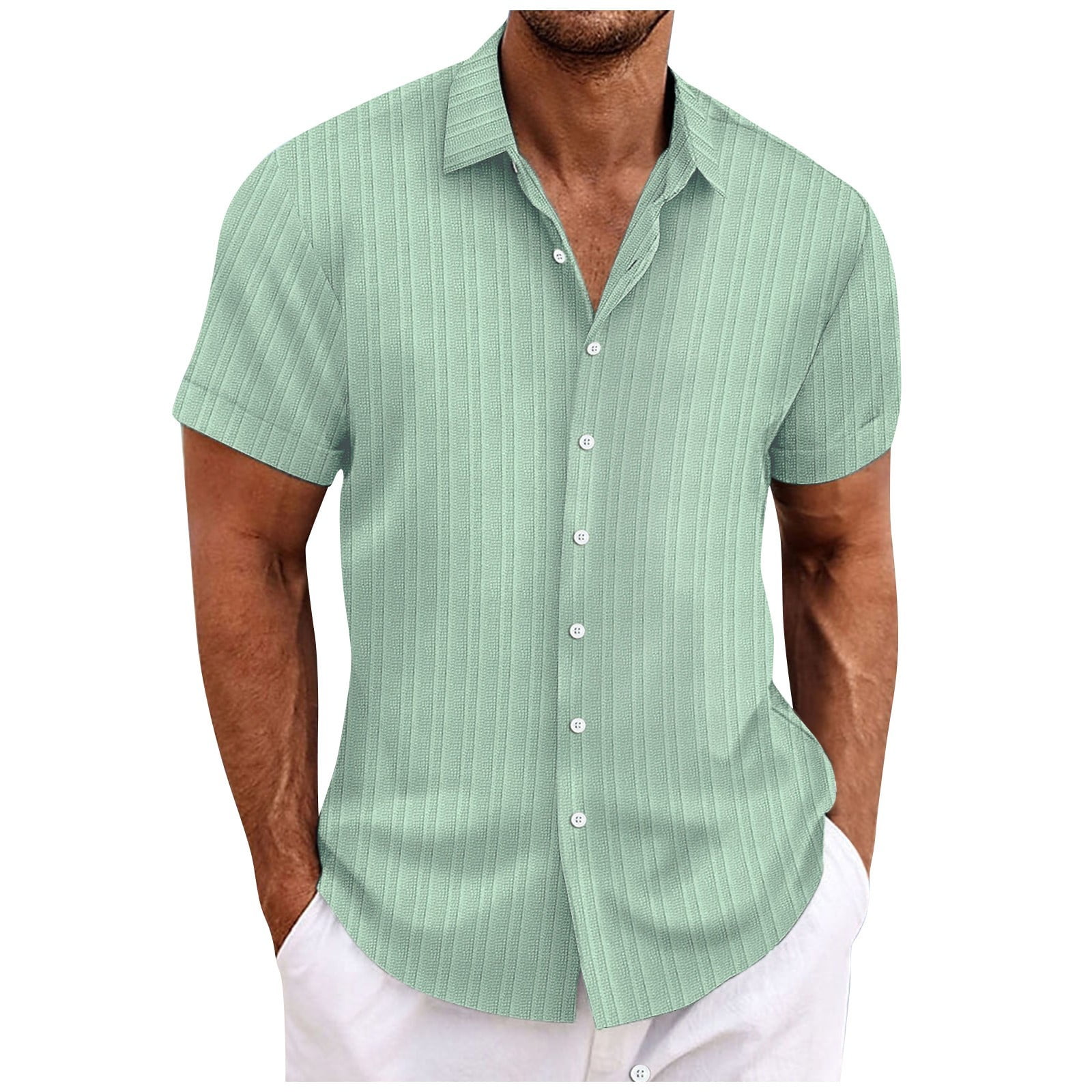 Men's Cuban Guayabera Short Sleeve Shirt - 80% Cotton 20% Linen, Casual Summer Beach Top, Button Down With Pocket