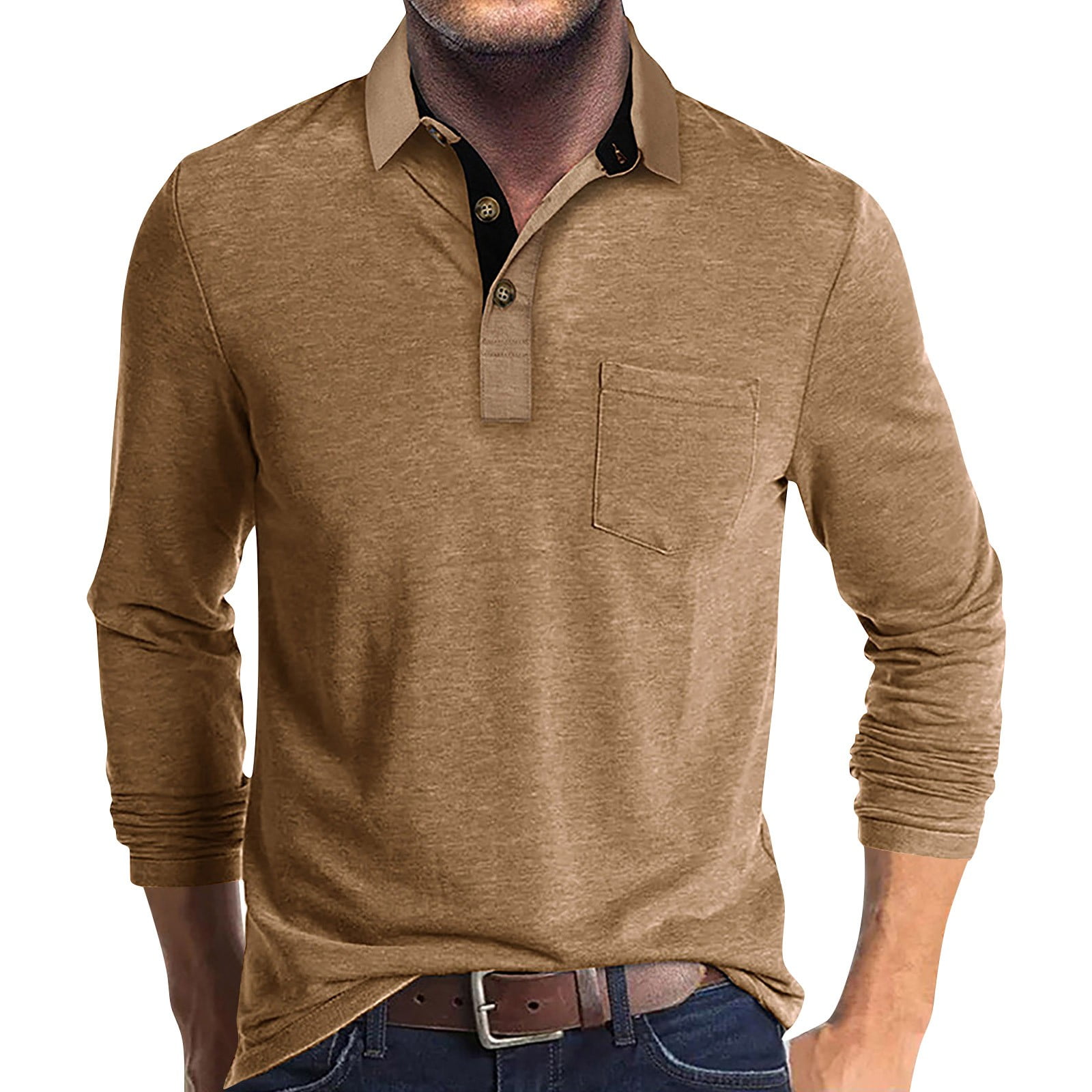 Huresd Mens Fashion Polo Shirts Cotton Classic Long Sleeve Thermal ...