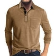 thumbnail image 1 of Huresd Mens Fashion Polo Shirts Cotton Classic Long Sleeve Thermal Button Shirt With Pocket Khaki XL, 1 of 5