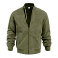 thumbnail image 1 of Huresd Mens Genuine Suede Bomber Jacket Leather Casual Varsity Vintage Smart Casual Army Green 2XL, 1 of 5