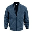 thumbnail image 1 of Huresd Mens Genuine Suede Bomber Jacket Leather Casual Varsity Vintage Smart Casual Blue XL, 1 of 5