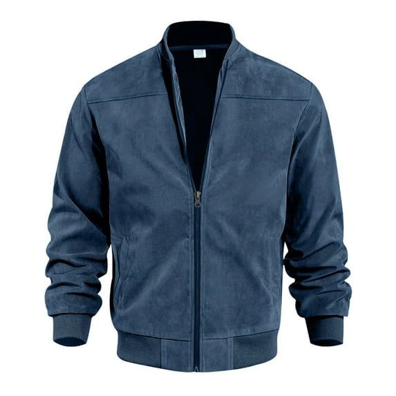 Huresd Mens Genuine Suede Bomber Jacket Leather Casual Varsity Vintage Smart Casual Blue XL