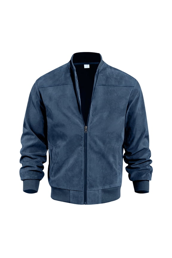 Mens Genuine Suede Bomber Jacket Leather Casual Varsity Vintage Smart Casual Blue XL
