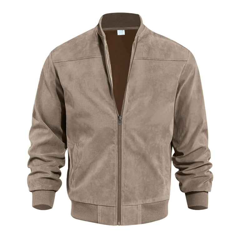 Huresd Mens Genuine Suede Bomber Jacket Leather Casual Varsity Vintage Smart Casual Brown 2XL Men s