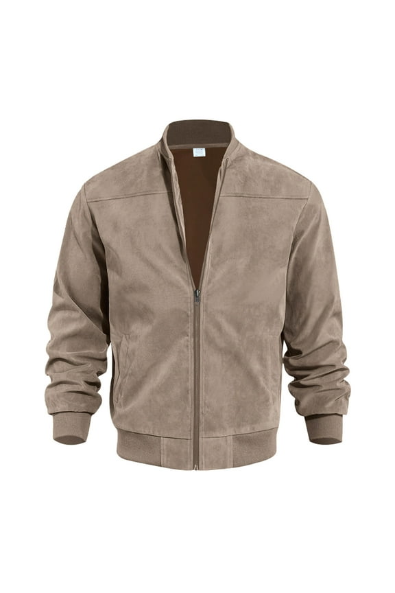 Mens Genuine Suede Bomber Jacket Leather Casual Varsity Vintage Smart Casual Brown L