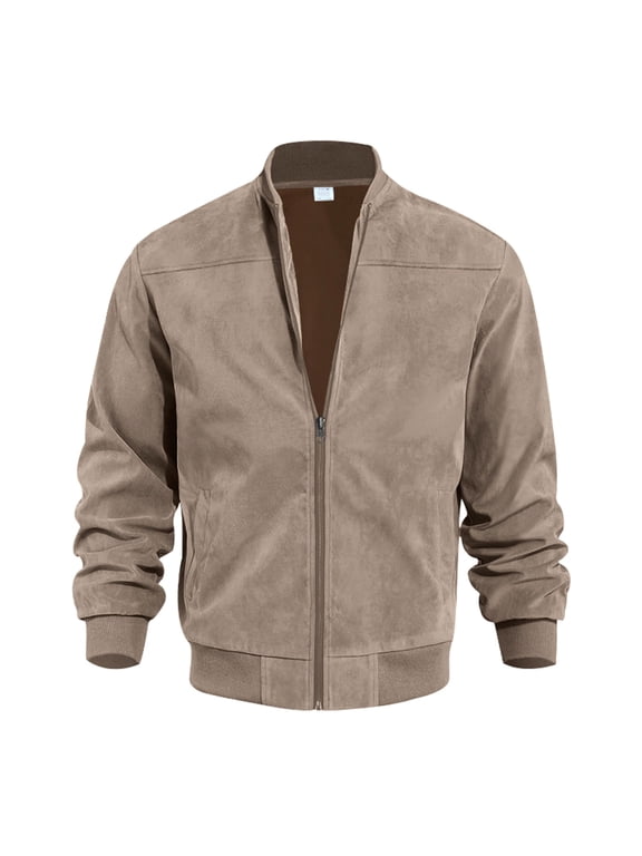 Mens Genuine Suede Bomber Jacket Leather Casual Varsity Vintage Smart Casual Brown M