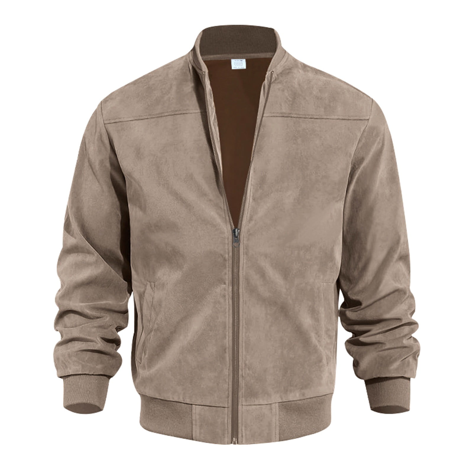 Huresd Mens Genuine Suede Bomber Jacket Leather Casual Varsity Vintage Smart Casual Brown XL