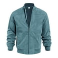 thumbnail image 1 of Huresd Mens Genuine Suede Bomber Jacket Leather Casual Varsity Vintage Smart Casual Light Blue M, 1 of 5