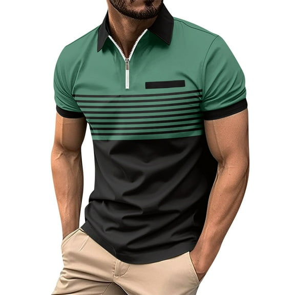 Huresd Mens Polo Shirts Breathable Shirts for Men Fashion Collared Short Sleeve Shirt Green 3XL