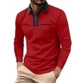 thumbnail image 1 of Huresd Mens Polo Shirts Quarter Zipper Breathable Shirts for Men Fashion Collared Long Sleeve Shirt Red 2XL, 1 of 5