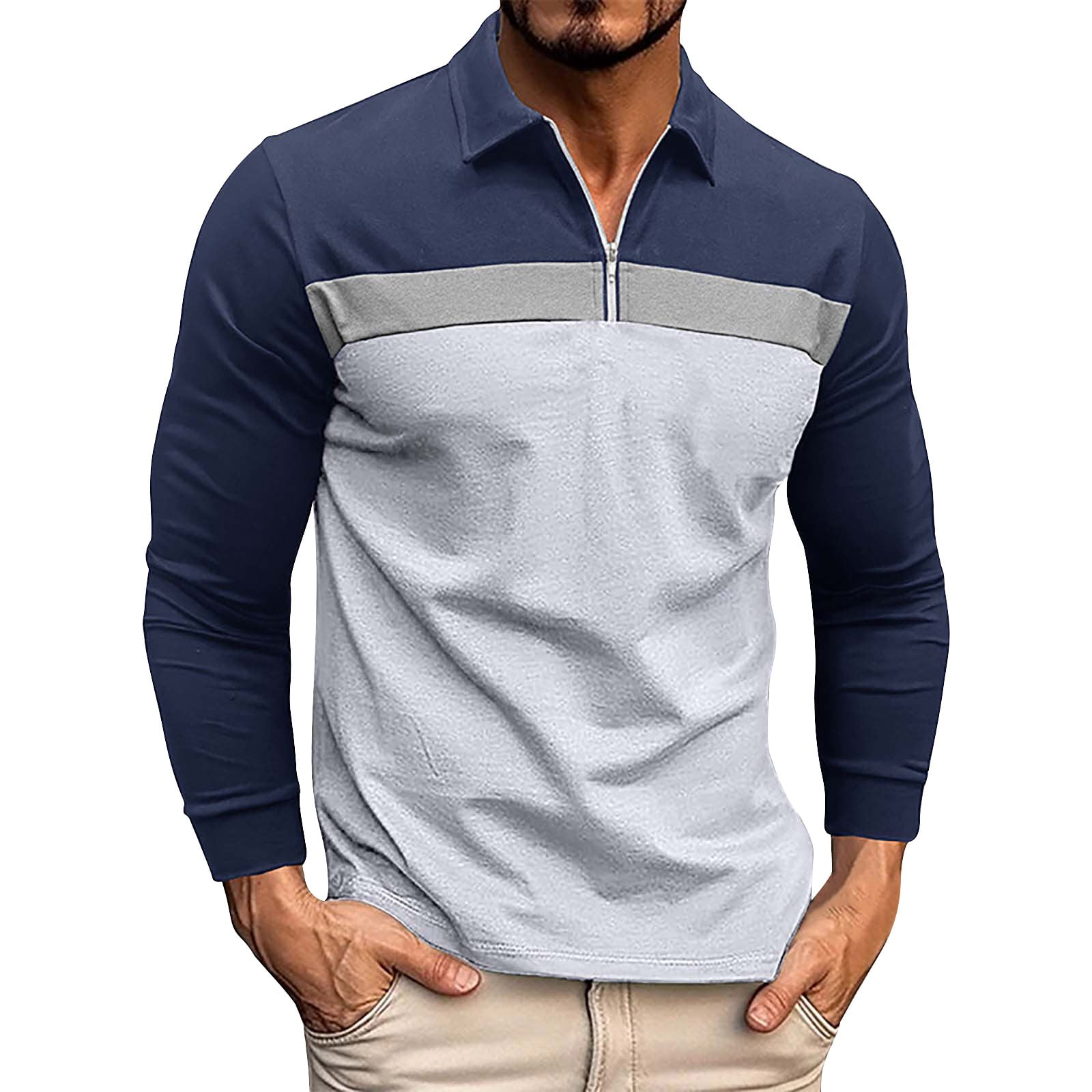 Huresd Mens Polo Shirts Quarter Zipper Breathable Shirts for Men