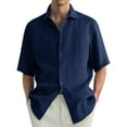 thumbnail image 1 of Huresd Mens Shirts Button Up Casual Men's Casual Solid Short Sleeve Shirts Loose Top Royal Blue L, 1 of 4