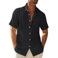 thumbnail image 1 of Huresd Mens Short Sleeve Guayabera Shirts Button Down Solid Color Mexican Embroidered Cuban Wedding Shirt Summer Top Black 3XL, 1 of 4