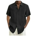 thumbnail image 1 of Huresd Mens Short Sleeve Button Down Shirts Linen Cotton Summer Tops Vintage Embroidered Cuban Shirts for Men Black M, 1 of 4